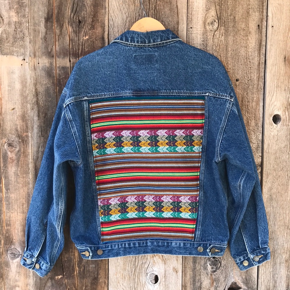 VTG 90s Reworked Colorful Textile Denim Trucker Jacket, Medium